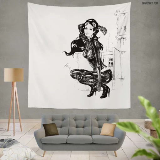 Gotham Shadowy Seductress Catwoman Comic Wall Tapestry