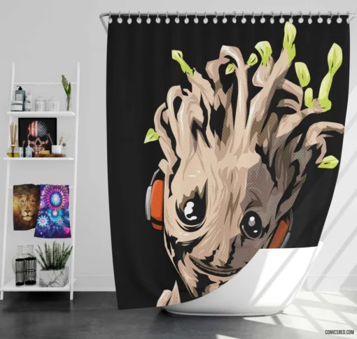 Groot Guardian of Galaxy Comic Shower Curtain