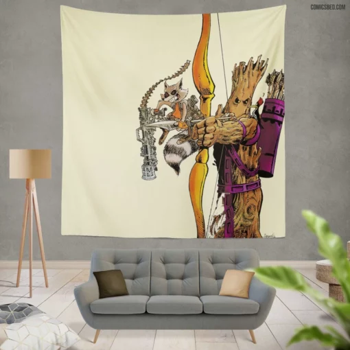 Guardians Of The Galaxy Groot Rocket Raccoon Comic Wall Tapestry