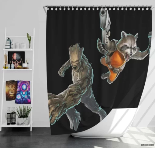 Guardians Of The Galaxy Marvel Team Comic Shower Curtain