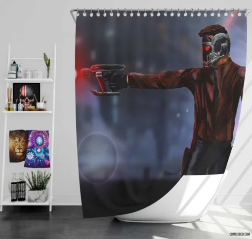 Guardians of the Galaxy Star Lord Exploits Comic Shower Curtain