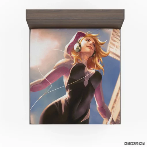 Gwen Stacy Girl with Headphones Marvel Icon Comic Fitted Sheet 1