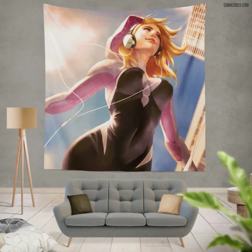 Gwen Stacy Girl with Headphones Marvel Icon Comic Wall Tapestry