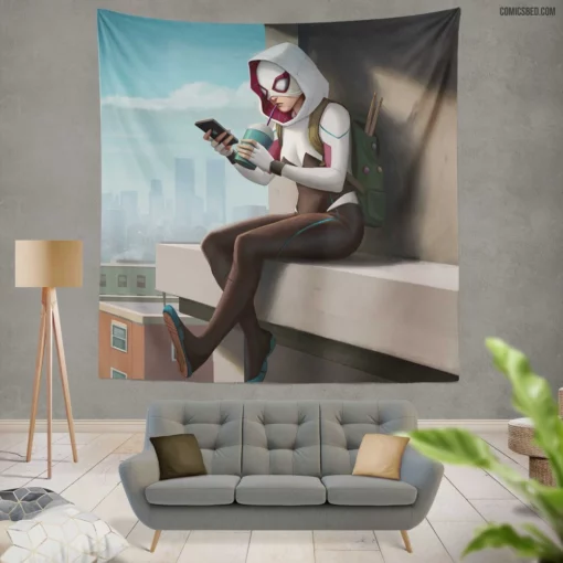 Gwen Stacy Unleashed Marvel Iconic Character Comic Wall Tapestry