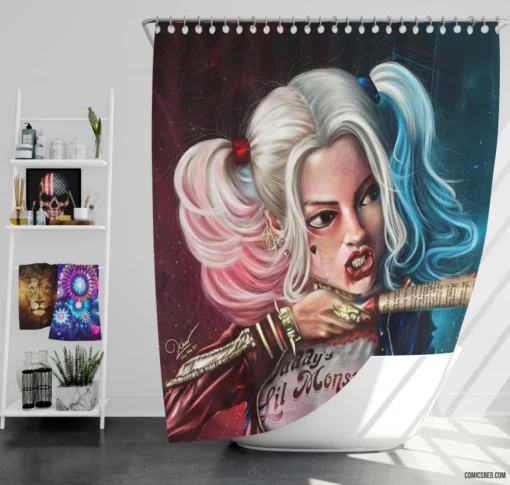 Harley Quinn Baseball Bat DC Icon Comic Shower Curtain