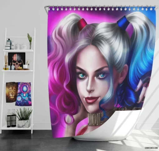 Harley Quinn Baseball Bat DC Jester Comic Shower Curtain