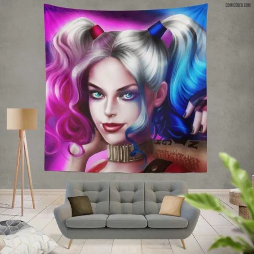 Harley Quinn Baseball Bat DC Jester Comic Wall Tapestry