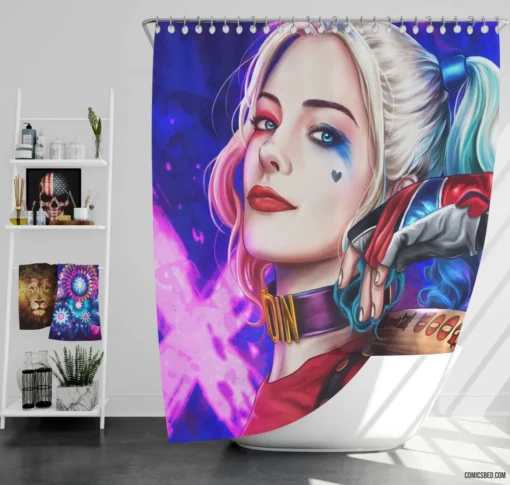 Harley Quinn Baseball Bat DC Joker Comic Shower Curtain