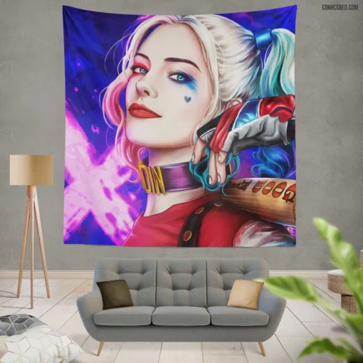 Harley Quinn Baseball Bat DC Joker Comic Wall Tapestry