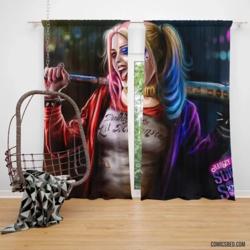 Harley Quinn Baseball Bat Jester Comic Curtain