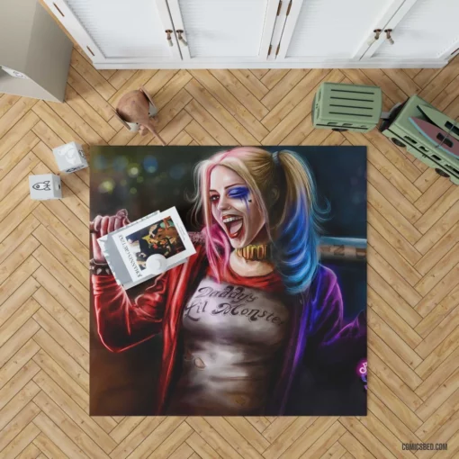 Harley Quinn Baseball Bat Jester Comic Rug