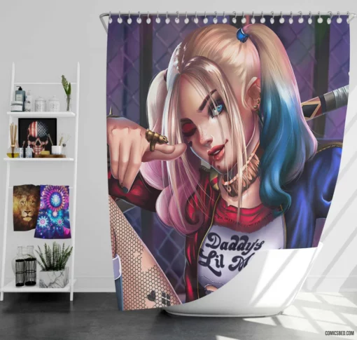 Harley Quinn Blonde DC Jokerette Comic Shower Curtain