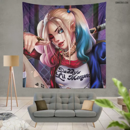 Harley Quinn Blonde DC Jokerette Comic Wall Tapestry