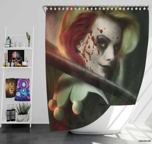 Harley Quinn Blonde DC Mischievous Jester Comic Shower Curtain