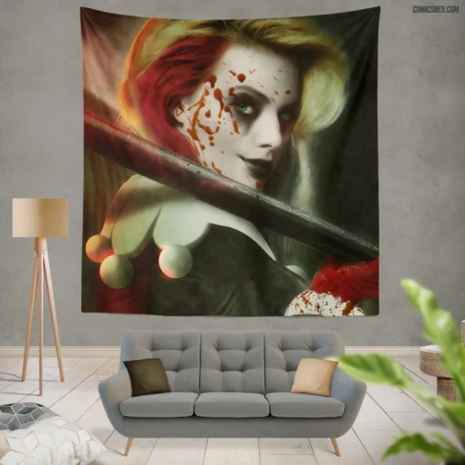 Harley Quinn Blonde DC Mischievous Jester Comic Wall Tapestry