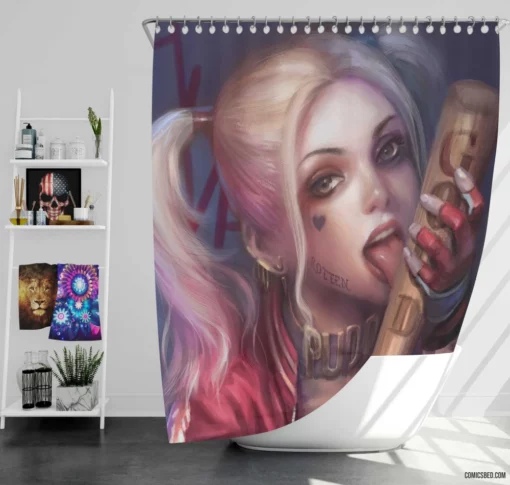 Harley Quinn Blonde DC Misfit Comic Shower Curtain