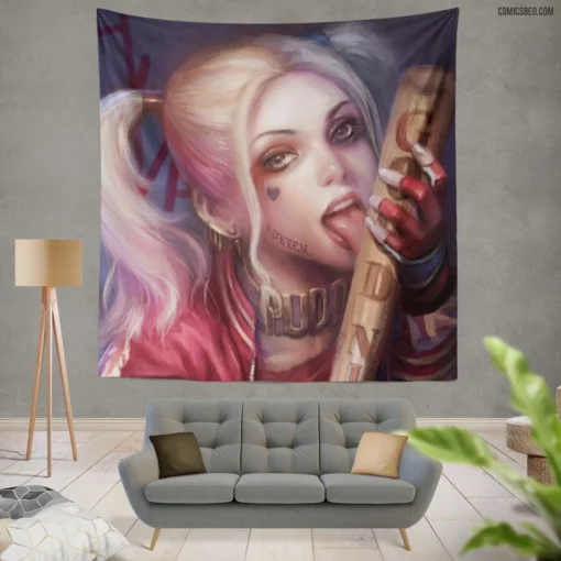 Harley Quinn Blonde DC Misfit Comic Wall Tapestry