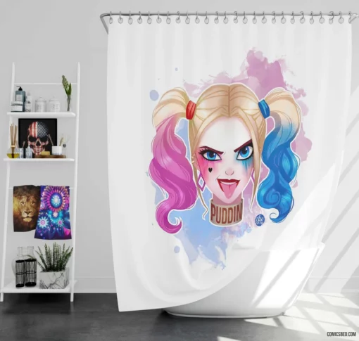 Harley Quinn Blonde DC Temptress Comic Shower Curtain