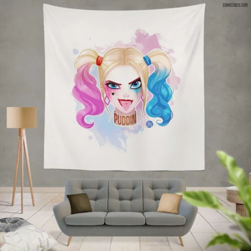 Harley Quinn Blonde DC Temptress Comic Wall Tapestry