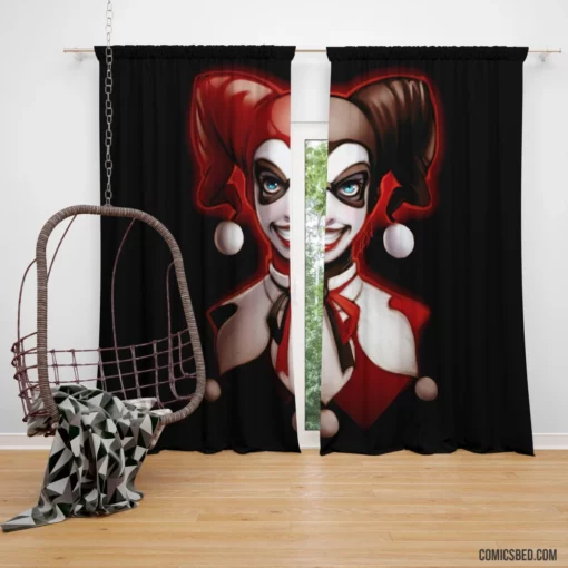 Harley Quinn Blue Eyes DC Mischievous Jester Comic Curtain