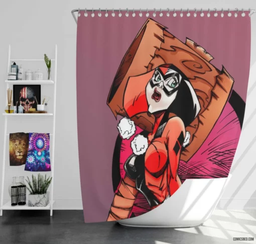 Harley Quinn Chaos and Laughter Comic Shower Curtain