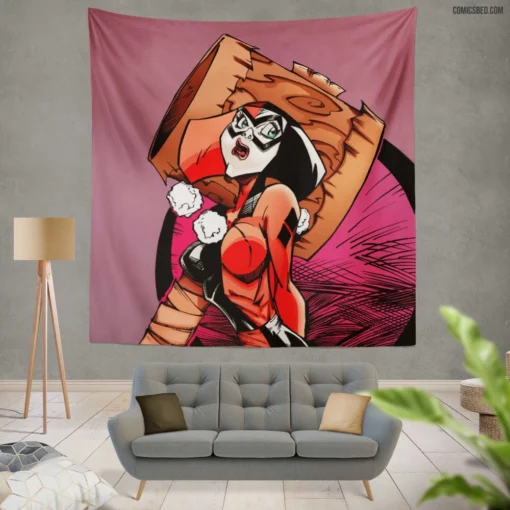 Harley Quinn Chaos and Laughter Comic Wall Tapestry