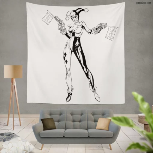 Harley Quinn Clown Antics Comic Wall Tapestry