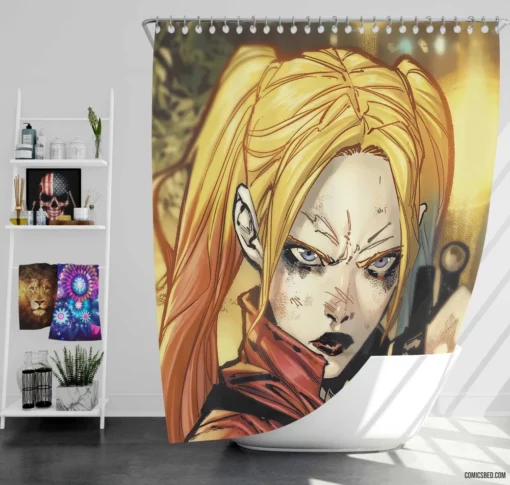 Harley Quinn DC Blonde Mischief Comic Shower Curtain