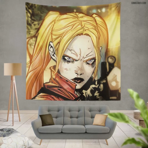 Harley Quinn DC Blonde Mischief Comic Wall Tapestry