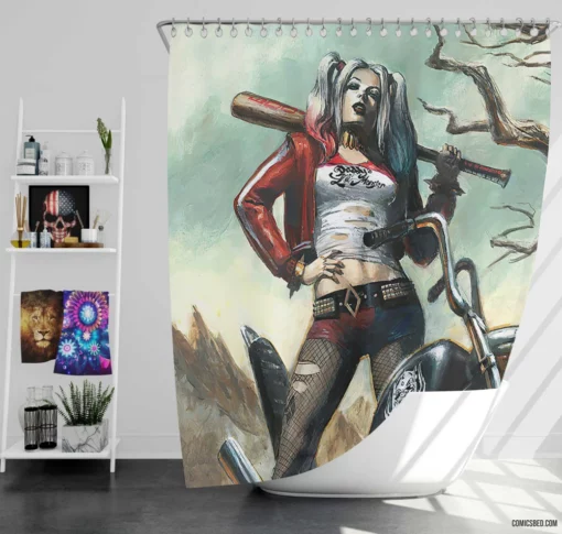 Harley Quinn DC Blonde Misfit Comic Shower Curtain