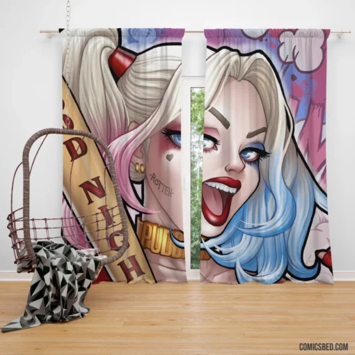 Harley Quinn DC Colorful Villain Comic Curtain