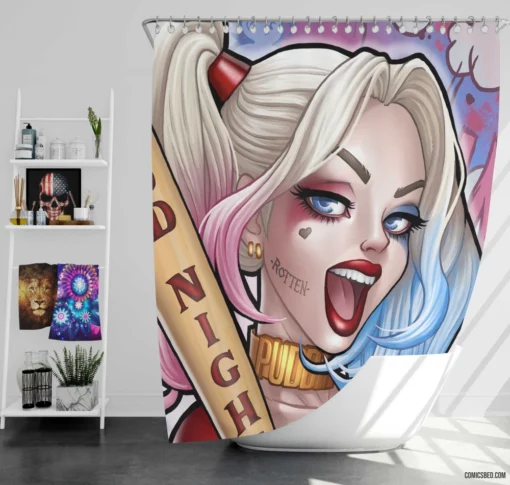 Harley Quinn DC Colorful Villain Comic Shower Curtain