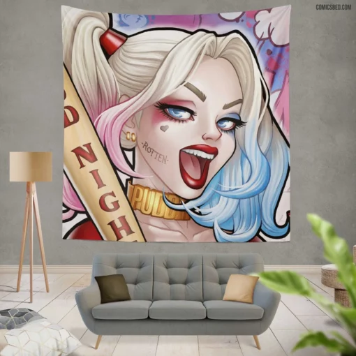 Harley Quinn DC Colorful Villain Comic Wall Tapestry