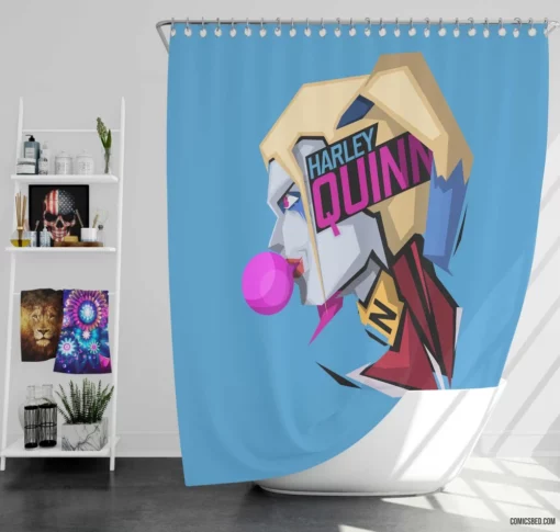 Harley Quinn DC Colorful Women Hero Comic Shower Curtain