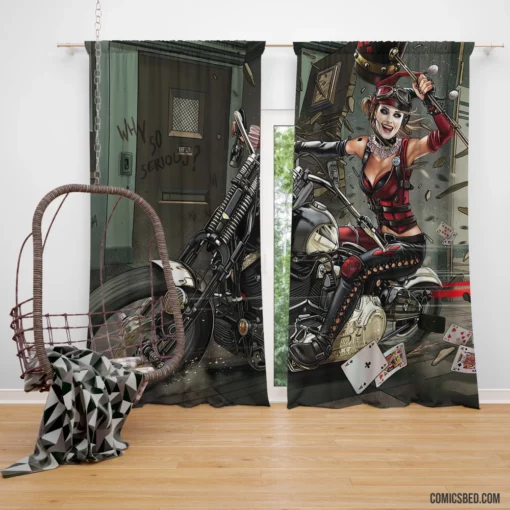 Harley Quinn DC Motorcycle Mischief Comic Curtain