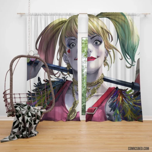 Harley Quinn DC Twintailed Antics Comic Curtain