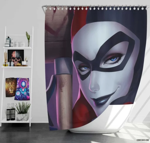 Harley Quinn Face DC Jester Comic Shower Curtain