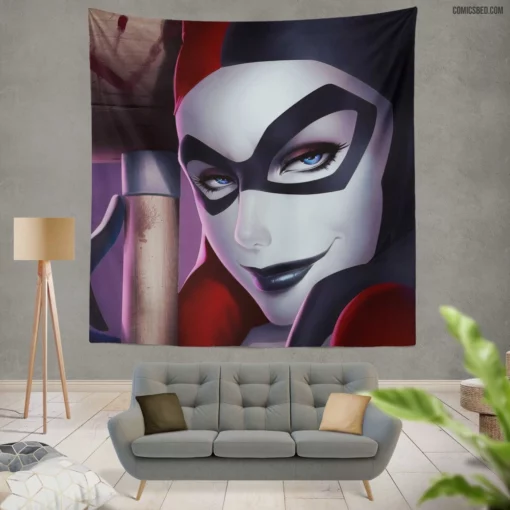 Harley Quinn Face DC Jester Comic Wall Tapestry