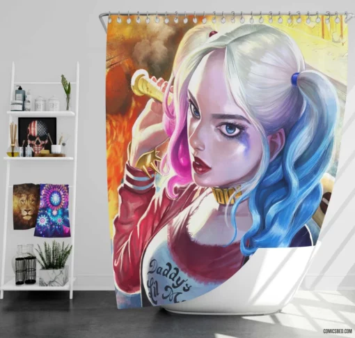 Harley Quinn Girl DC Jester Comic Shower Curtain