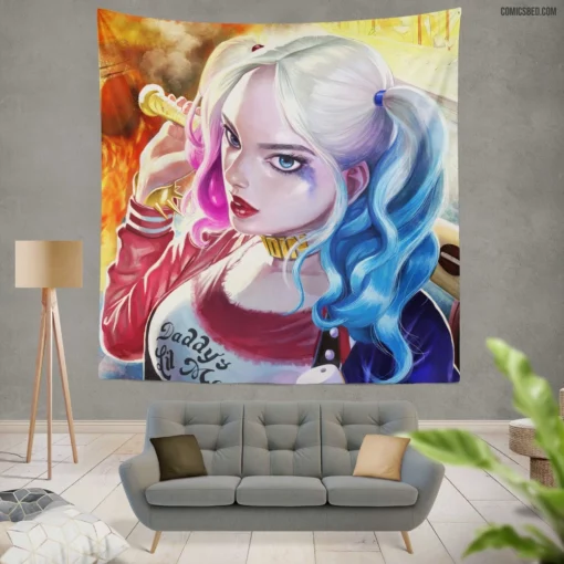 Harley Quinn Girl DC Jester Comic Wall Tapestry