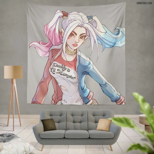 Harley Quinn Girl DC Mischievous Muse Comic Wall Tapestry