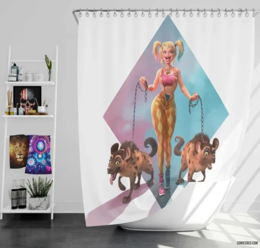 Harley Quinn Hyena DC Dynamic Duo Comic Shower Curtain