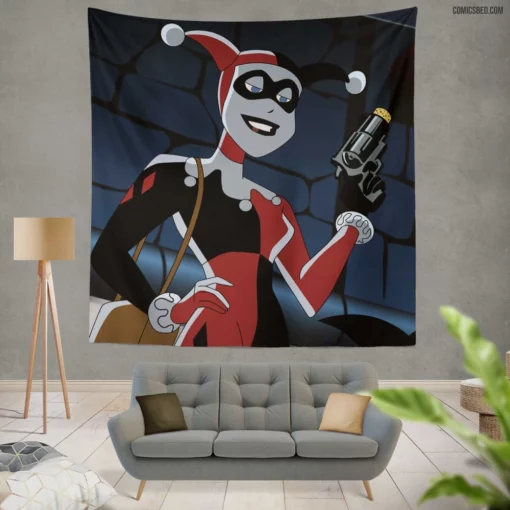 Harley Quinn Madcap Mischief Comic Wall Tapestry