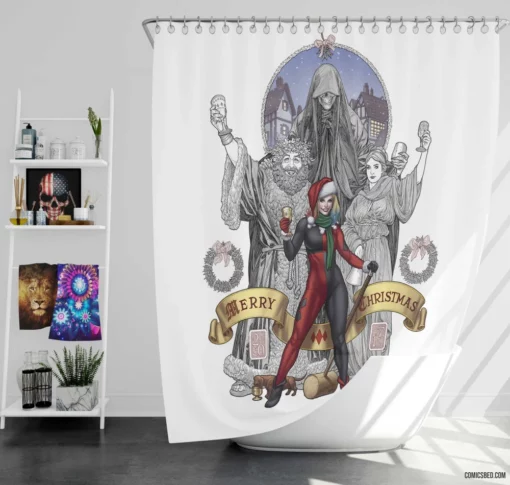 Harley Quinn Merry Mayhem Comic Shower Curtain