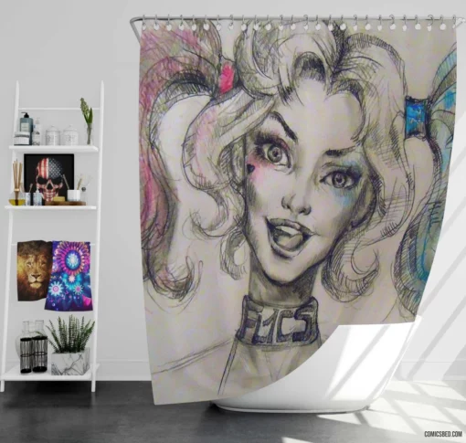 Harley Quinn Mischief Mania Comic Shower Curtain