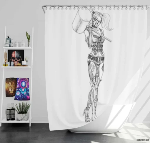 Harley Quinn Mischievous Antics Comic Shower Curtain