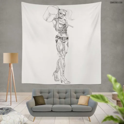 Harley Quinn Mischievous Antics Comic Wall Tapestry