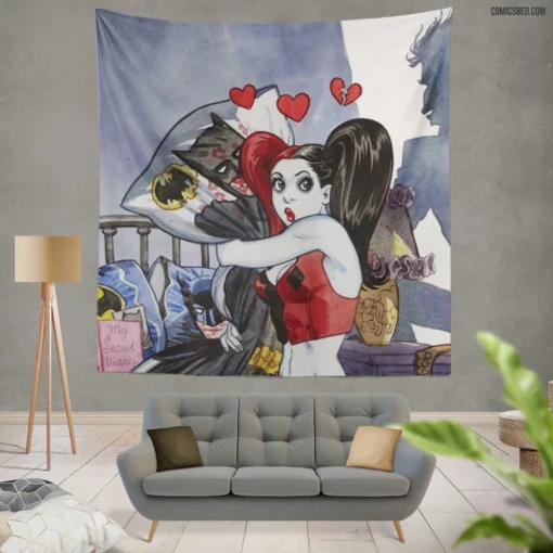 Harley Quinn Mischievous Jester Comic Wall Tapestry