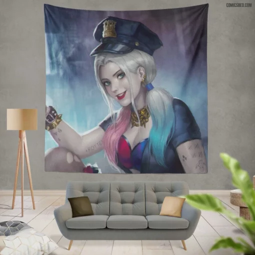 Harley Quinn Police DC Joker Comic Wall Tapestry