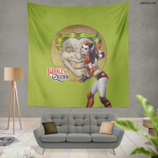 Harley Quinn Queen of Chaos Redux Comic Wall Tapestry